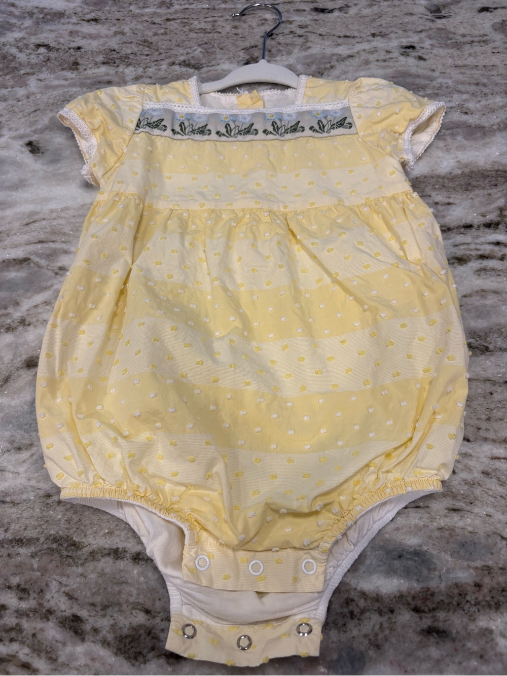 Yellow Swiss Dot Daisy Embroidered Baby One-Piece Bubble Romper